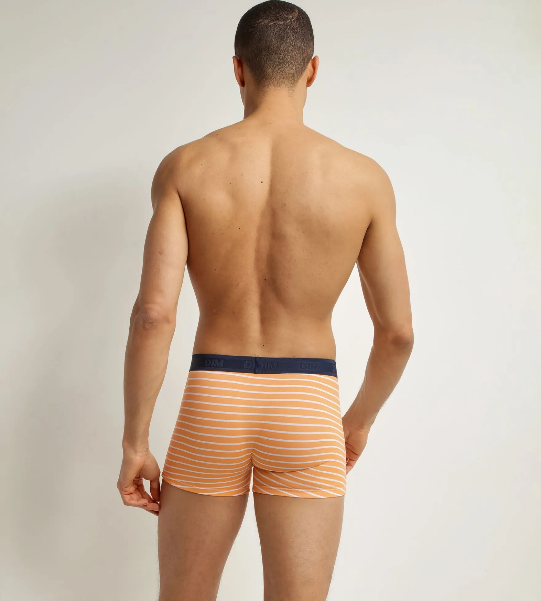 Boxer homme en coton stretch Orange à rayures Dim Fancy