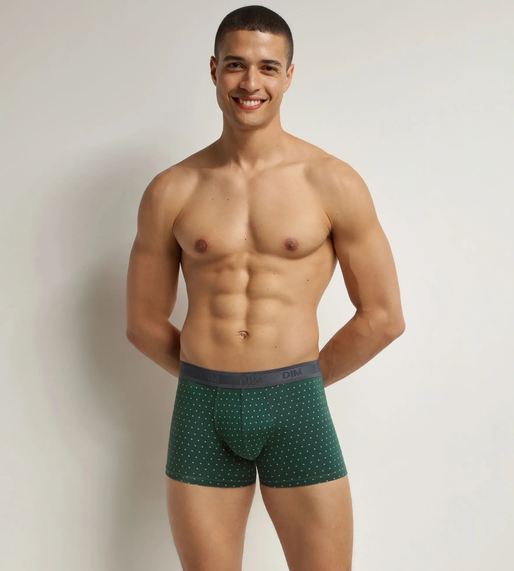 Boxer homme en coton stretch Vert à pois Dim Fancy