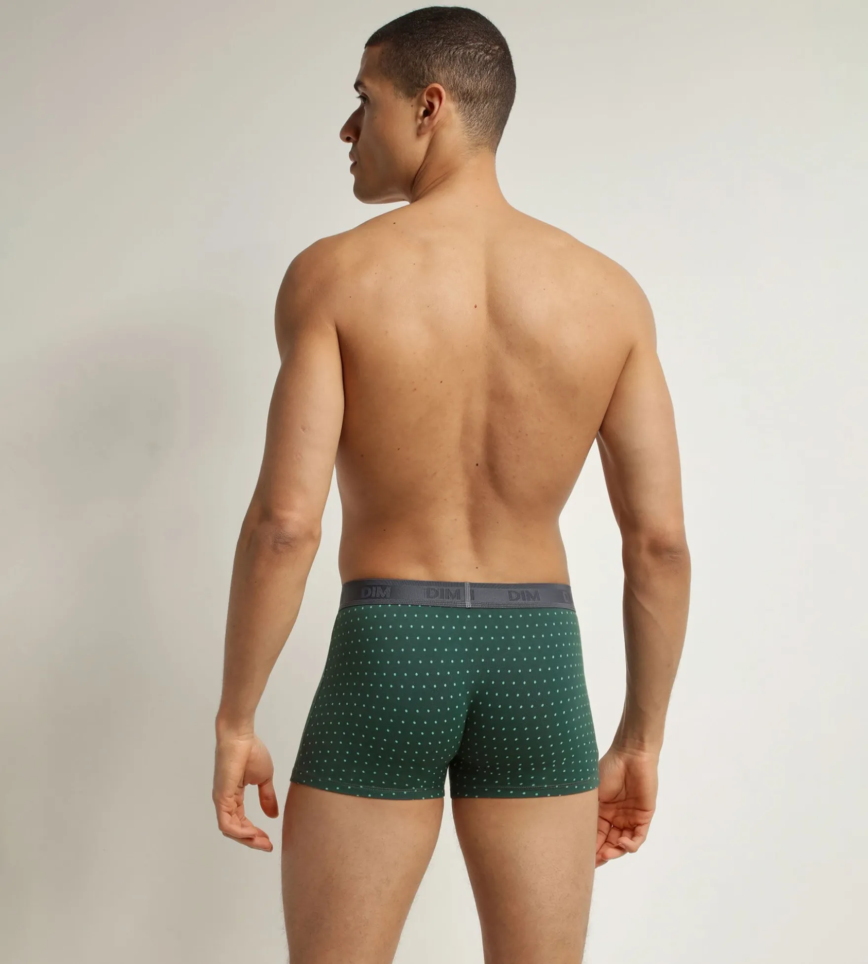 Boxer homme en coton stretch Vert à pois Dim Fancy