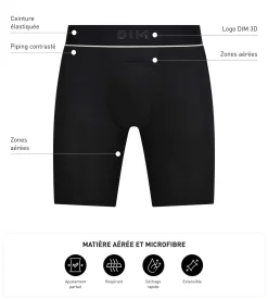 Boxer long homme en microfibre et mesh Noir Dim Move