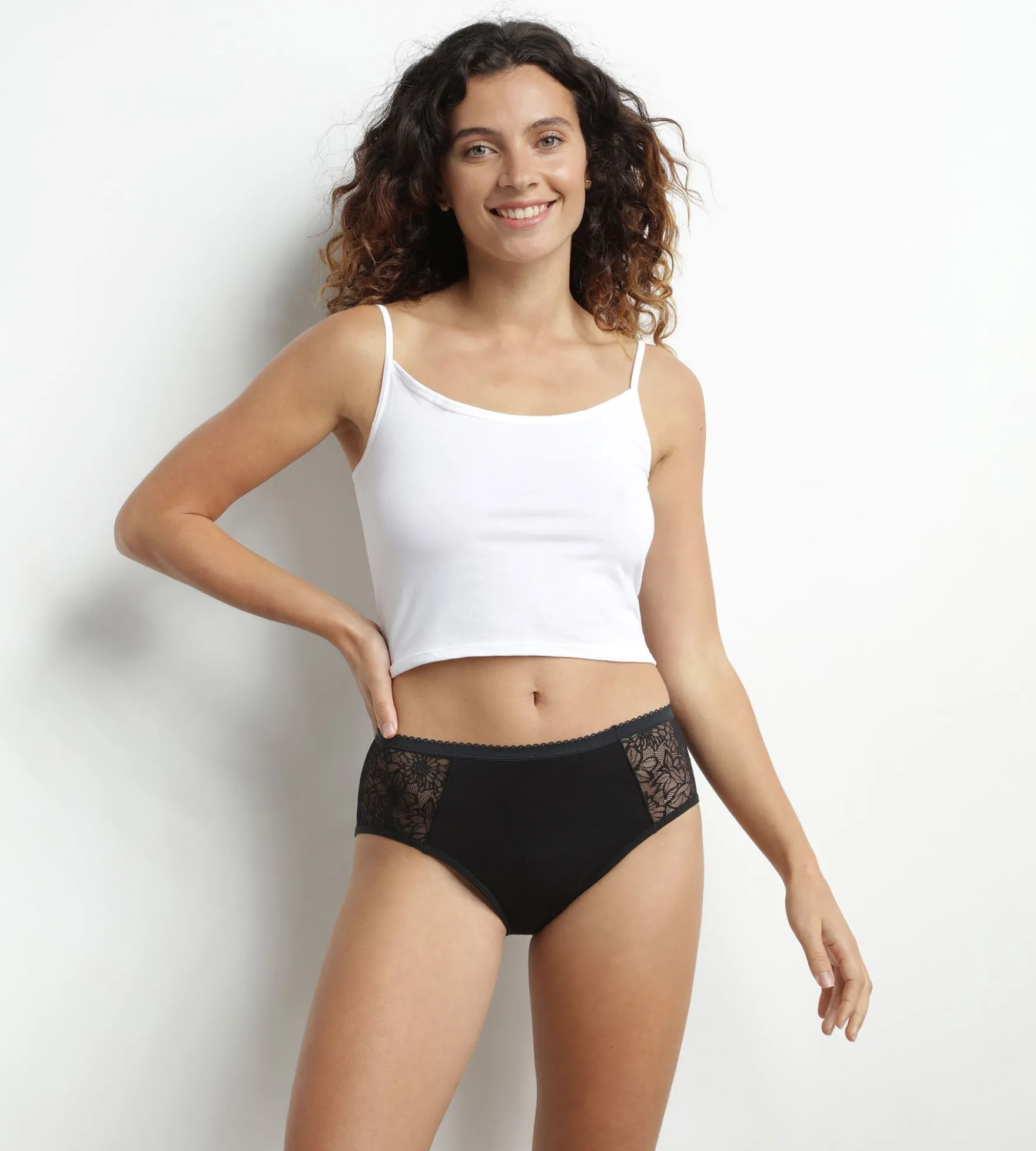 Boxer menstruel coton bio dentelle Noir flux très abondant Dim Protect