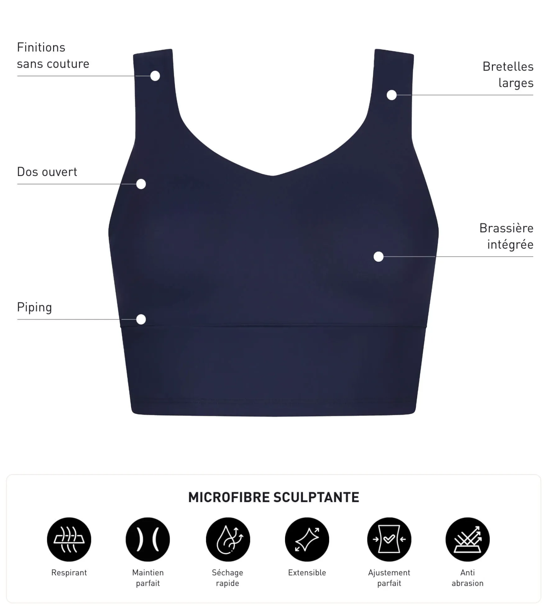 Brassière de sport femme longue Bleu Nuit Dim Move