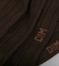 Chaussettes femme côtelées en coton satiné Marron Dim Mode