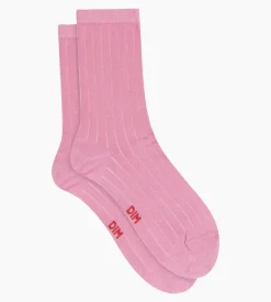 Chaussettes femme côtelées en coton satiné Mauve Dim Mode
