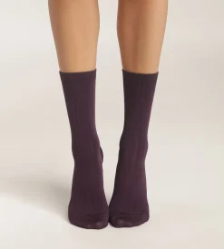 Chaussettes femme côtelées en coton satiné Violet Dim Mode