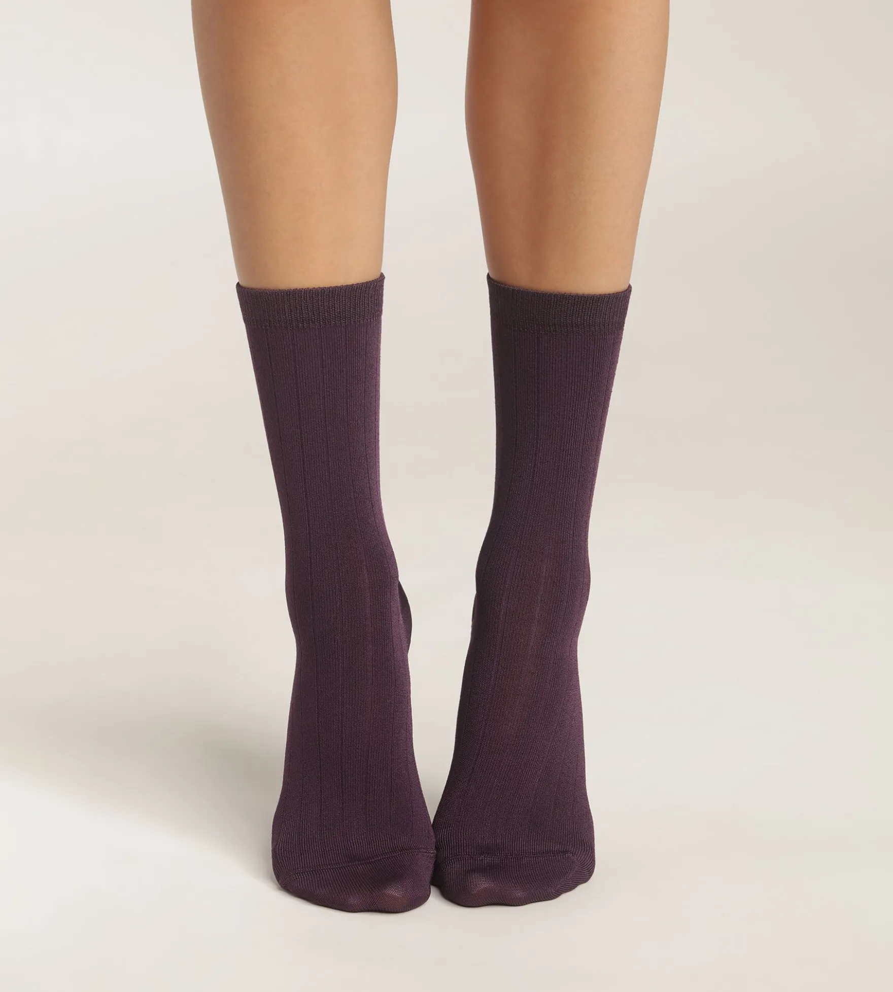 Chaussettes femme côtelées en coton satiné Violet Dim Mode