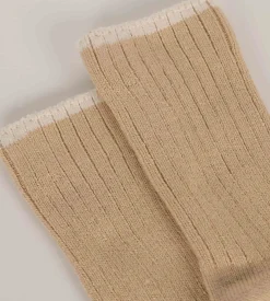 Chaussettes femme en maille côtelée unie Beige Vanille Dim Bambou