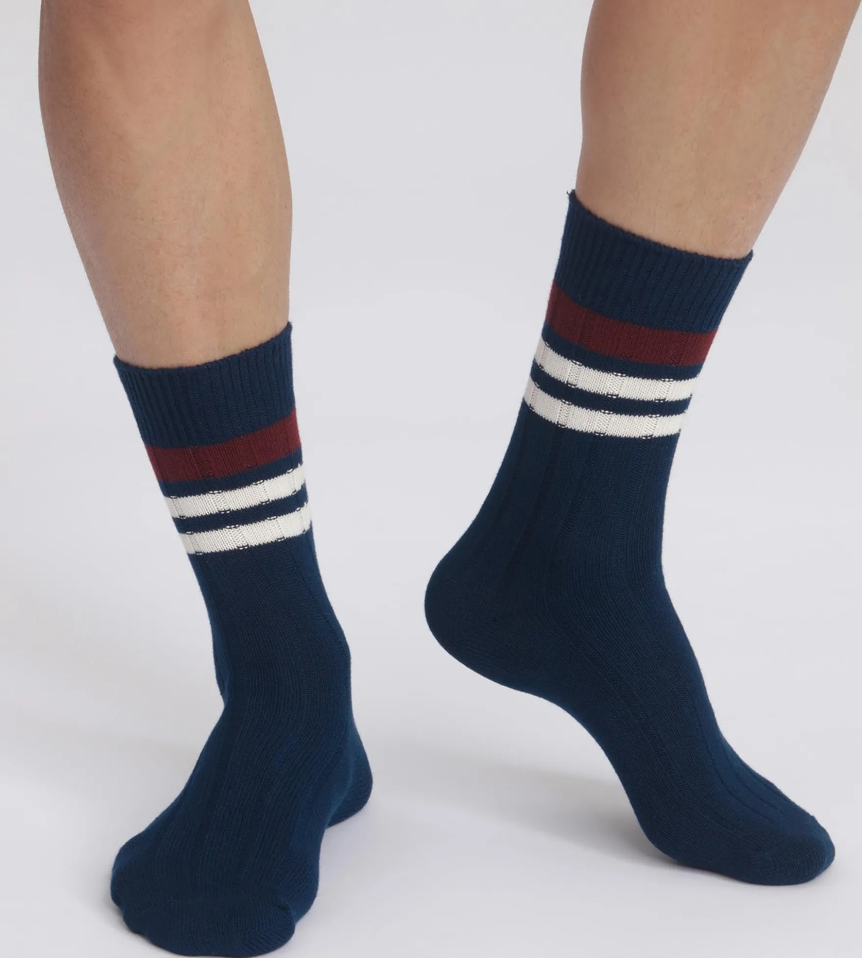Chaussettes homme en maille côtelée à rayures Marine Dim Bambou