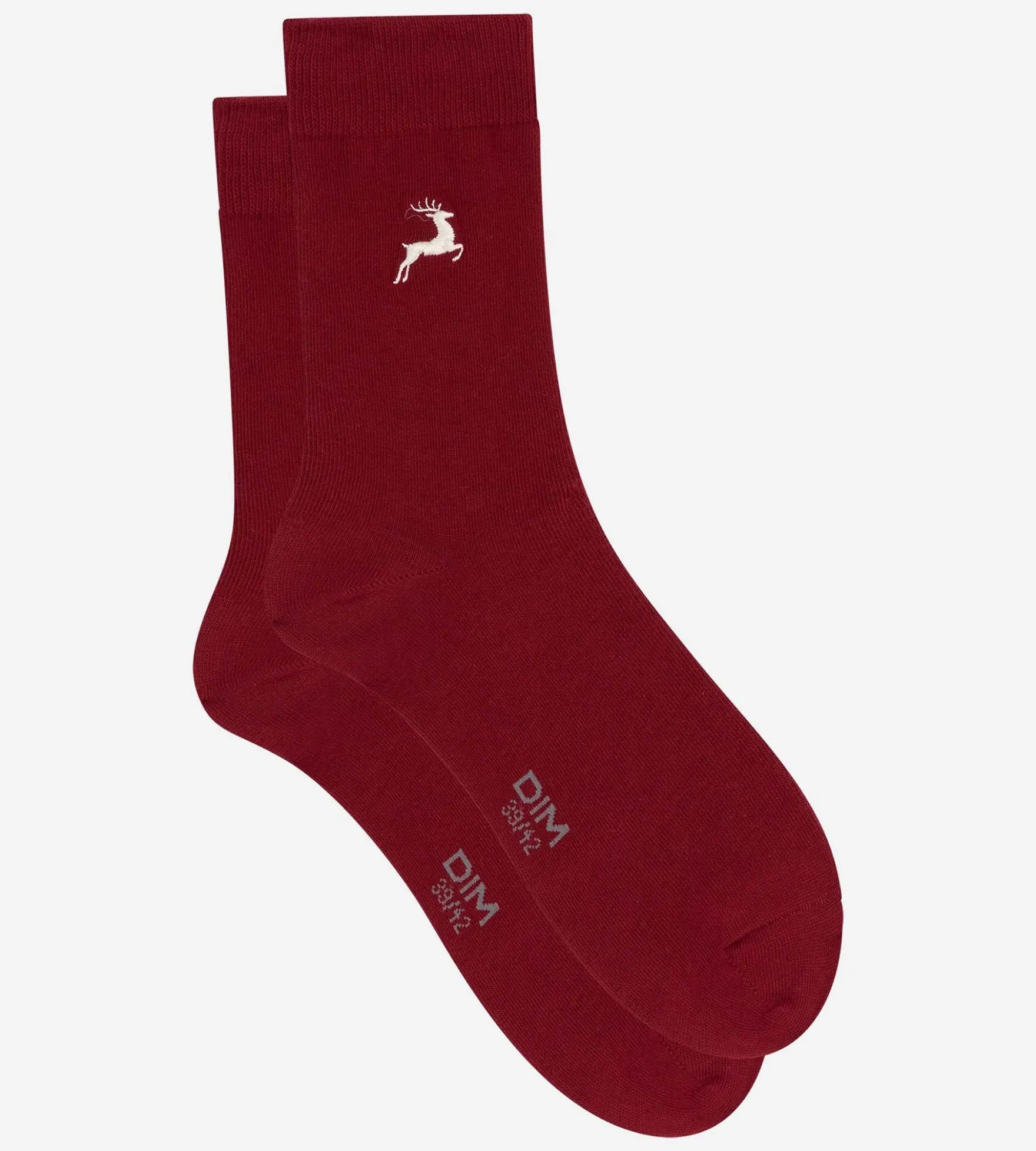 Chaussettes homme mi-hautes rouge foncé à motif renne Coton Fancy