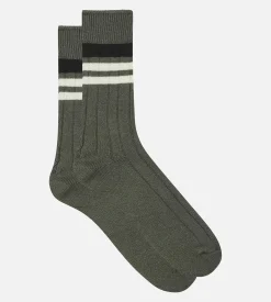 Chaussettes homme olive à rayures Bambou
