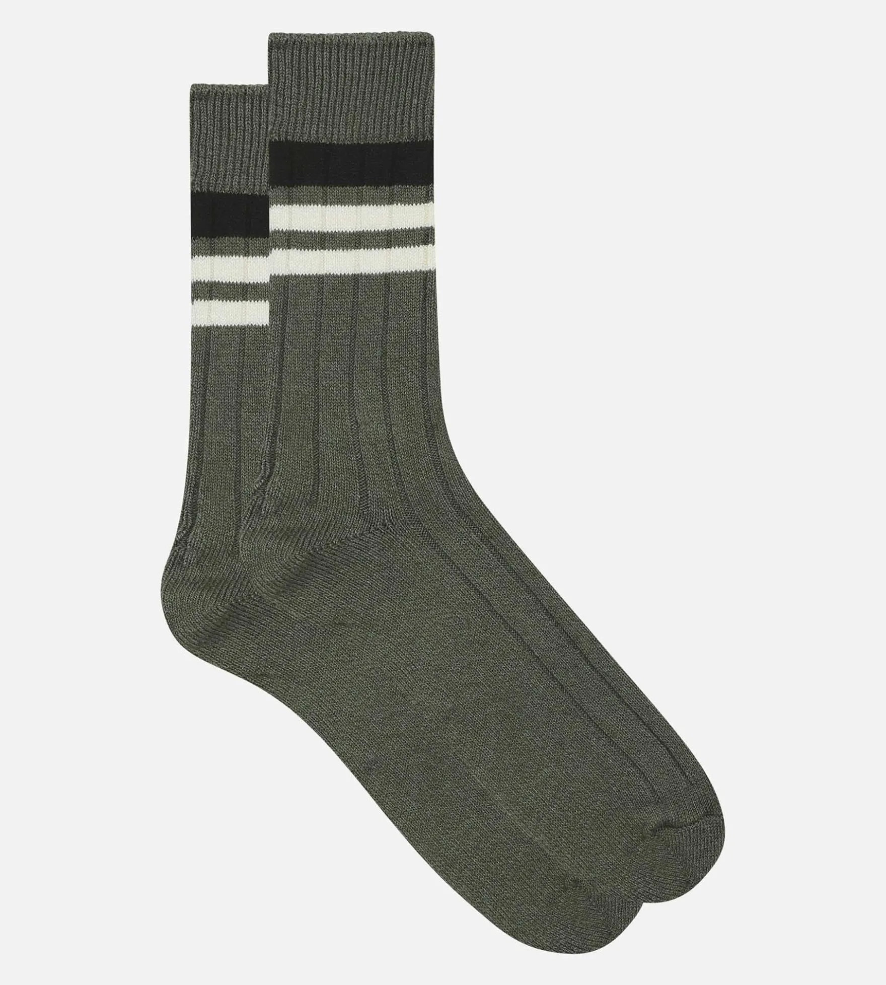 Chaussettes homme olive à rayures Bambou