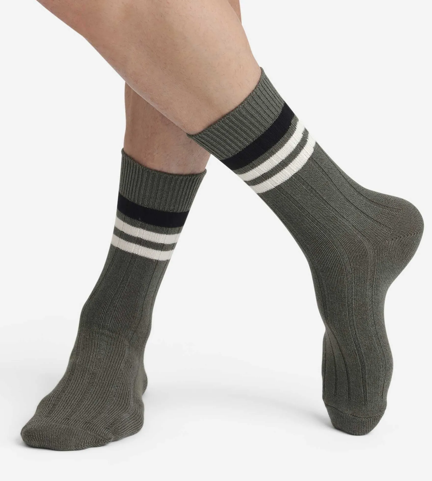 Chaussettes homme olive à rayures Bambou