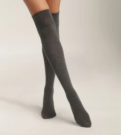 Chaussettes maxi hautes pour femme en coton Anthracite Chiné Dim