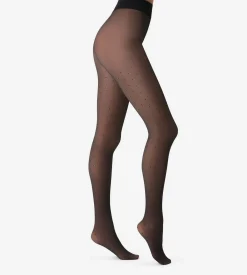 Collant chaud et transparent fantaisie petits pois noir 80D Thermo