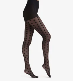 Collant femme transparent à gros pois Noir Dim Style