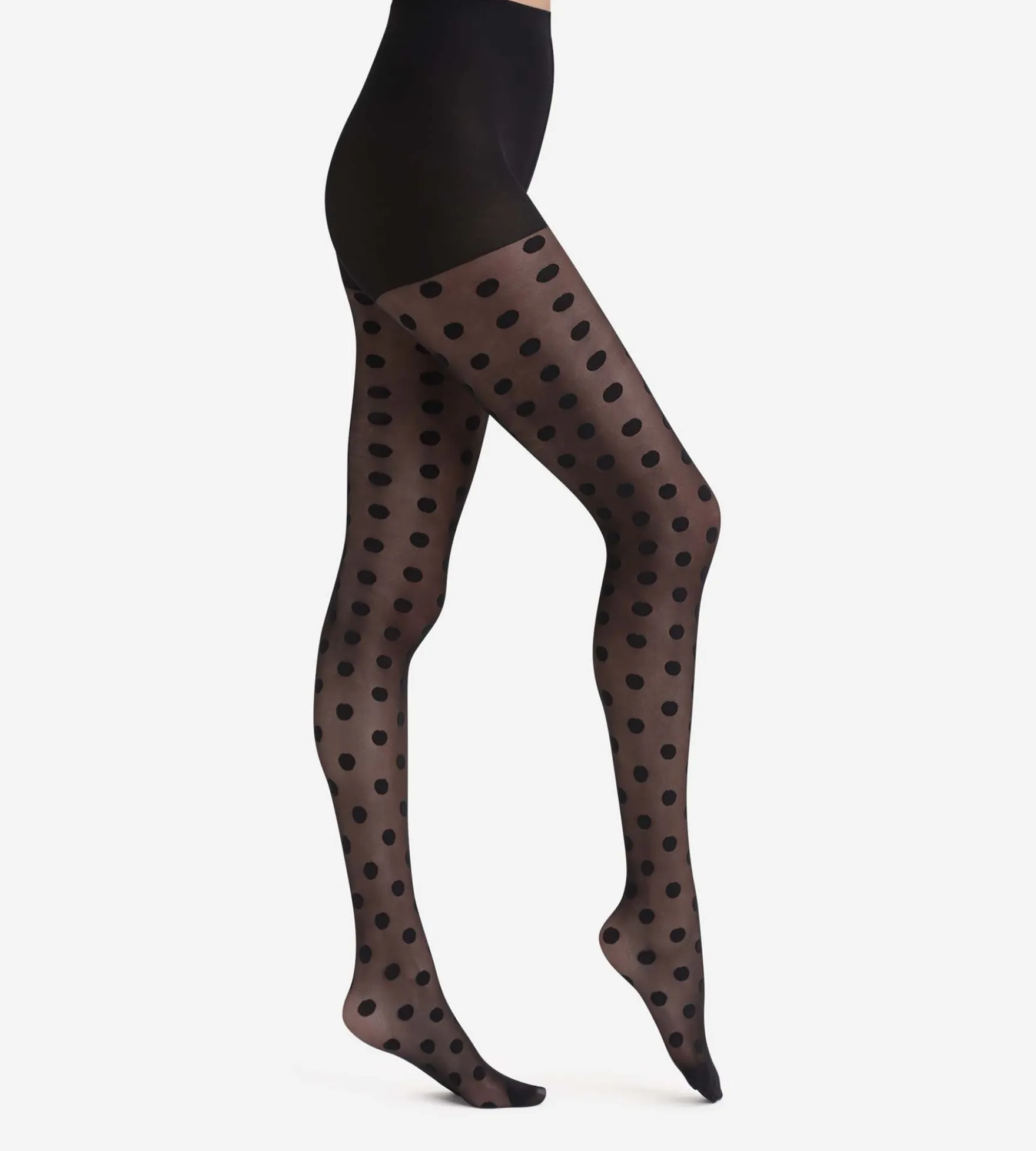Collant femme transparent à gros pois Noir Dim Style