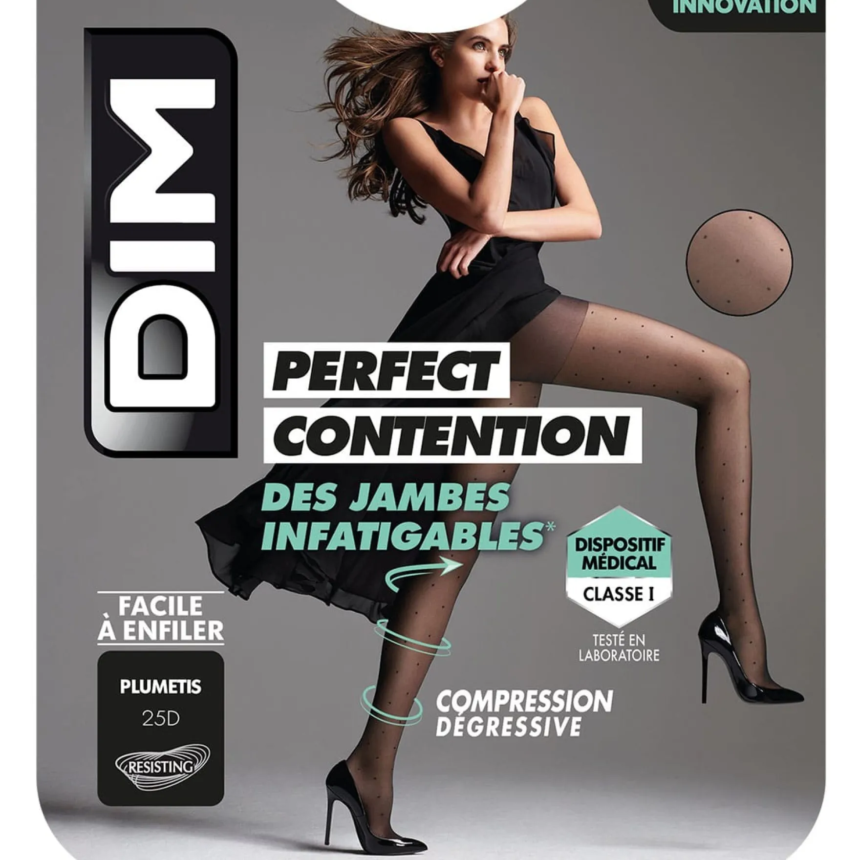 Collant Noir Fantaisie à plumetis pour femme DIM Perfect Contention 25D