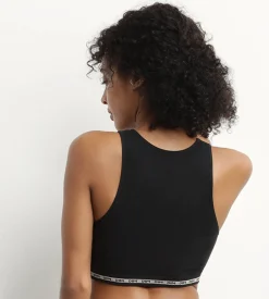 Crop top en modal polyamide côtelée sans couture Noir Dim Icons Seamless