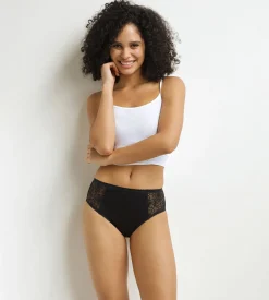 Culotte de règles taille haute flux très abondant noir à fleurs Dim Protect