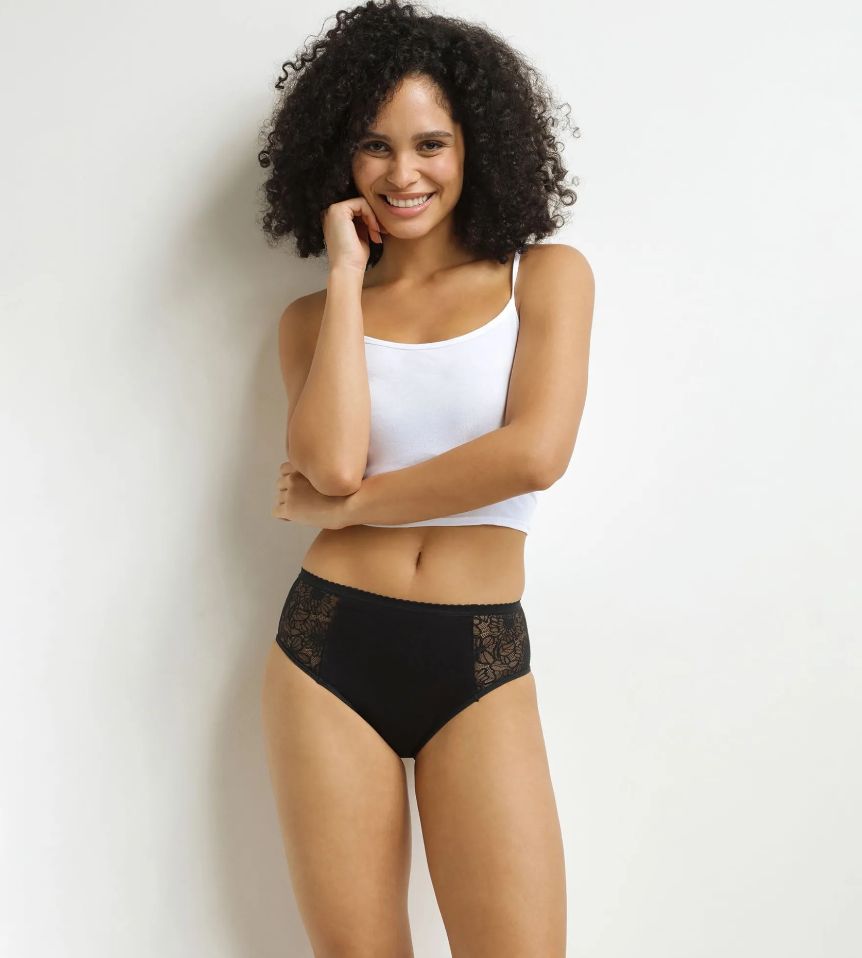 Culotte de règles taille haute flux très abondant noir à fleurs Dim Protect