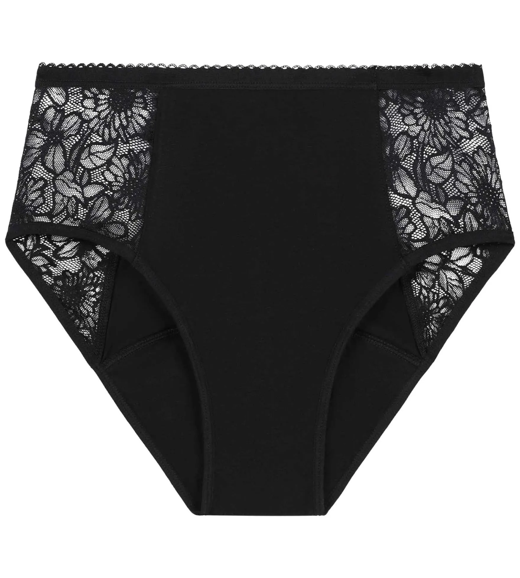 Culotte de règles taille haute flux très abondant noir à fleurs Dim Protect
