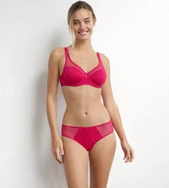 Culotte femme en coton bio et tulle plumetis Rouge Cerise Generous Dim