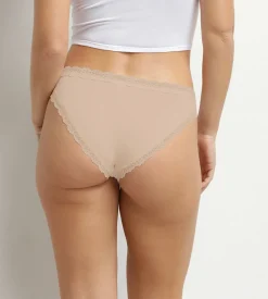 Culotte femme invisible en microfibre et dentelle Nude Dim