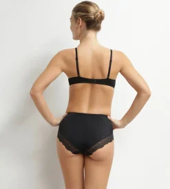 Culotte haute ventre plat en dentelle noire Dim Silhouette Essentiel