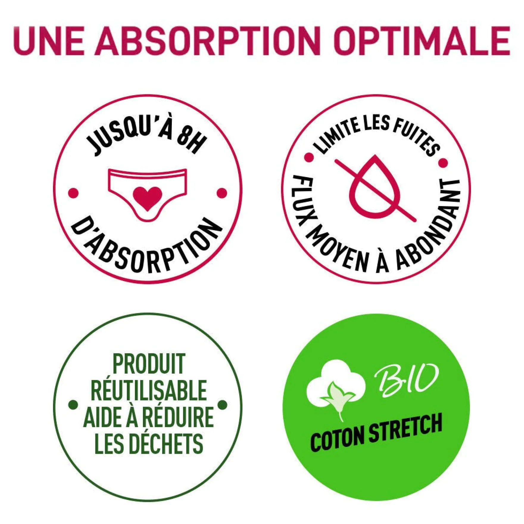 Culotte menstruelle lavable en coton bio noir Flux moyen Dim Protect