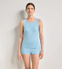 Débardeur femme jersey côtelé fin bleu satin Dim x Ines de la Fressange
