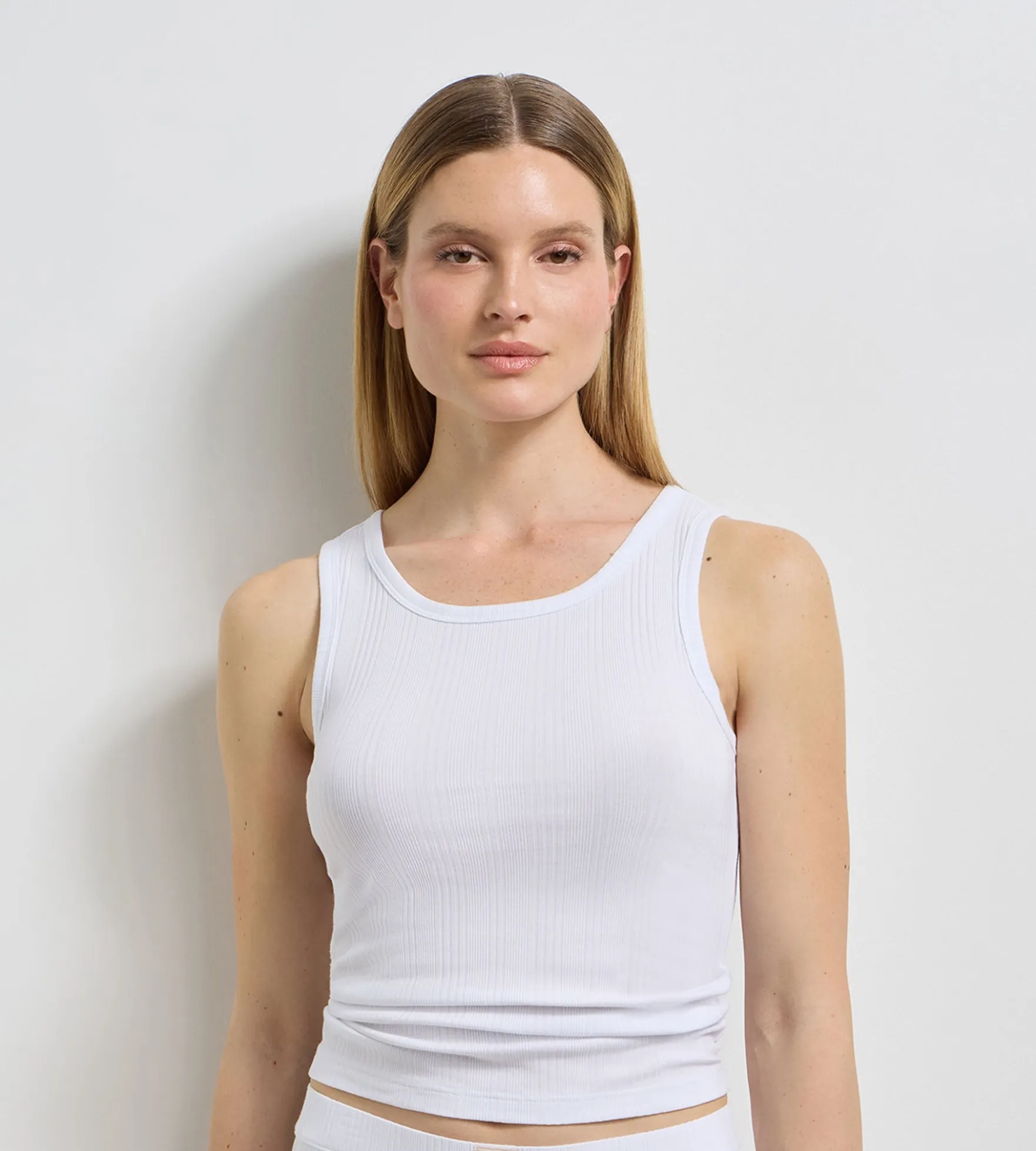 Débardeur femme jersey côtelé fin blanc Dim x Ines de la Fressange
