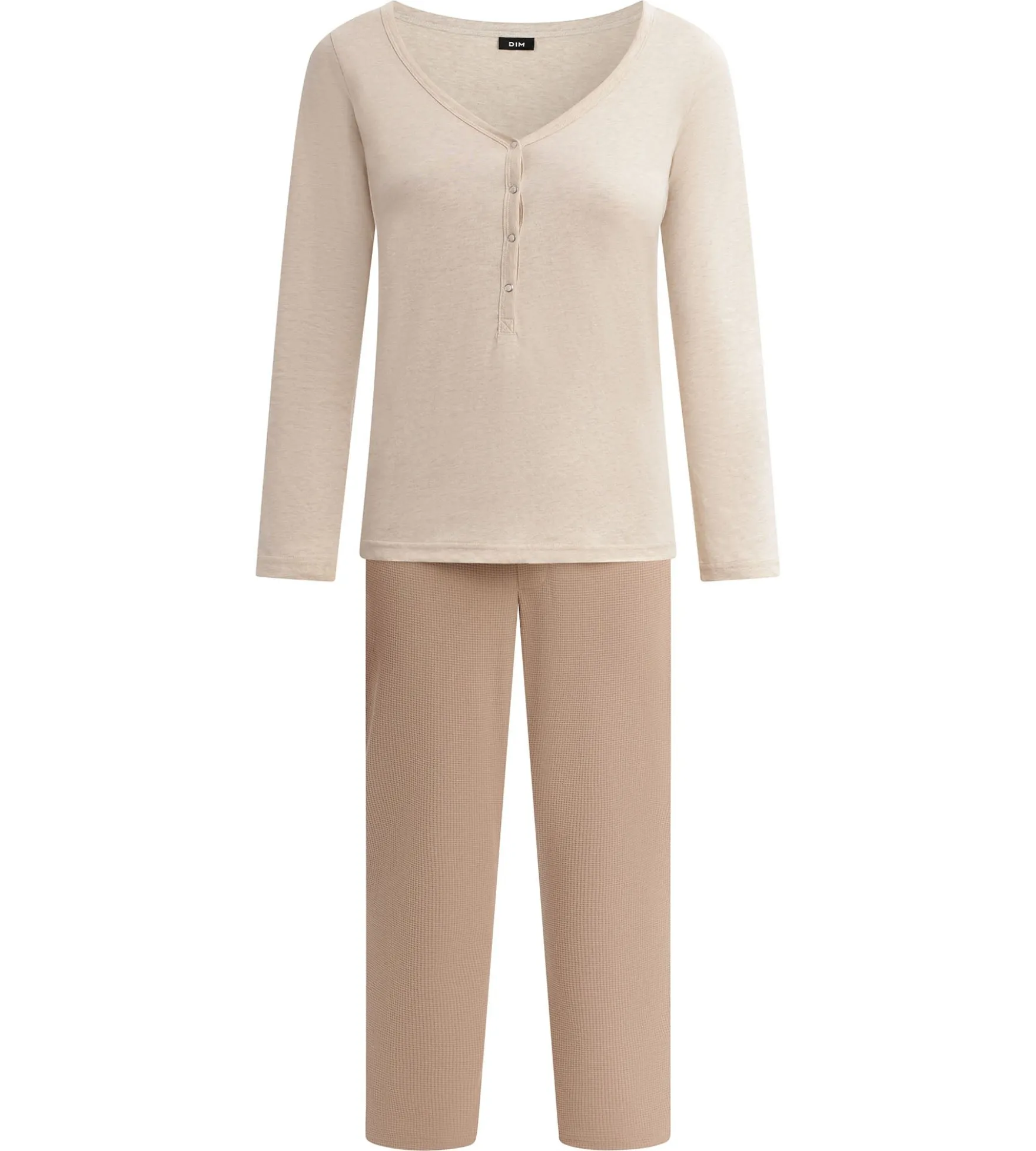 Ensemble pyjama femme col Serafino en jersey Marron Dim Cosy Time