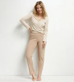 Ensemble pyjama femme col Serafino en jersey Marron Dim Cosy Time