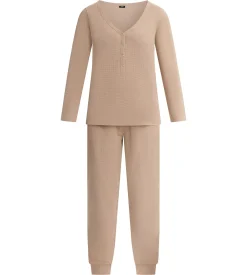 Ensemble pyjama femme col V en jersey Marron Dim Cosy Time