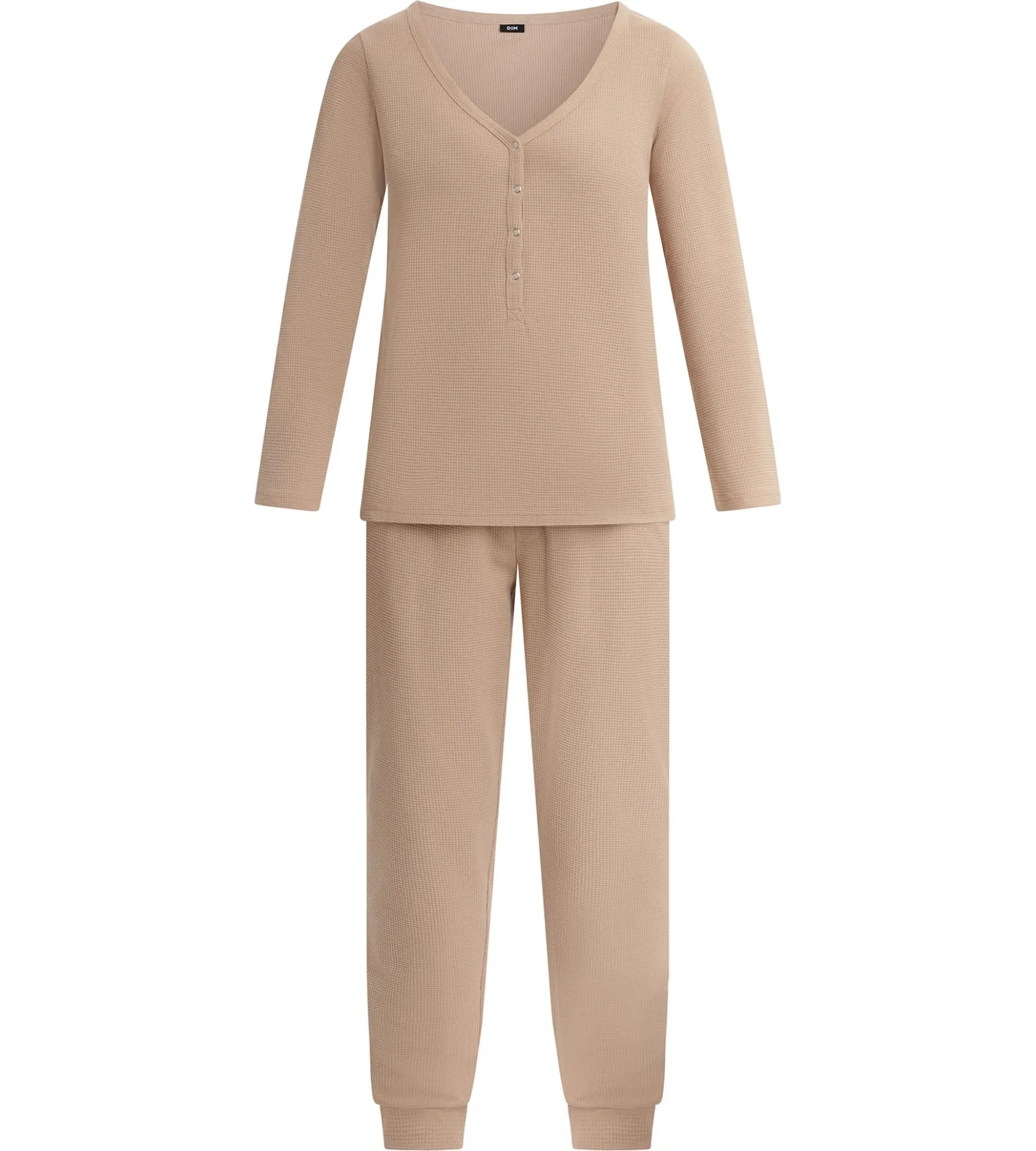Ensemble pyjama femme col V en jersey Marron Dim Cosy Time