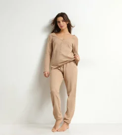 Ensemble pyjama femme col V en jersey Marron Dim Cosy Time