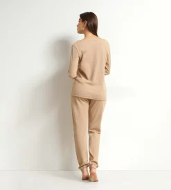 Ensemble pyjama femme col V en jersey Marron Dim Cosy Time