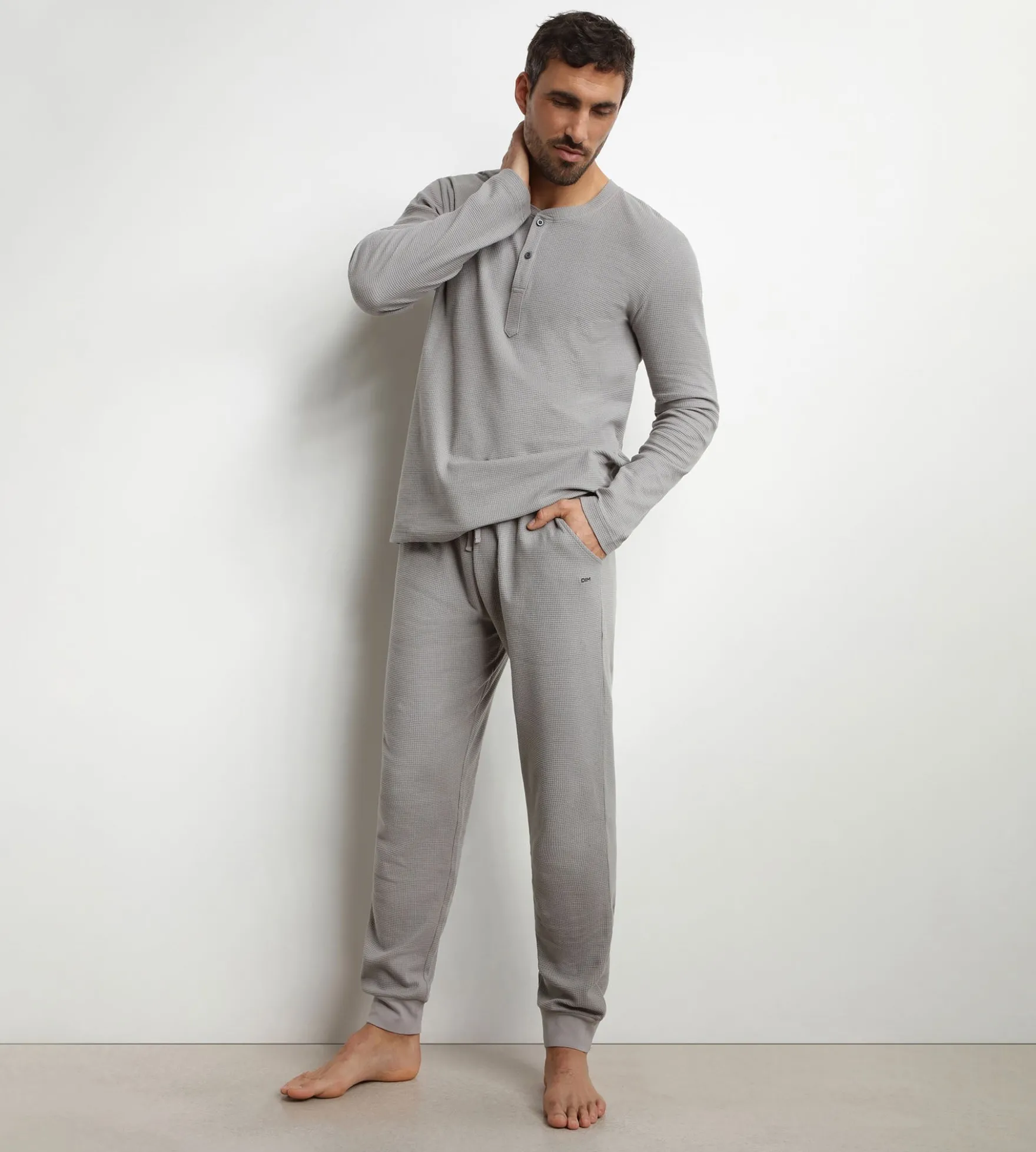Ensemble pyjama pantalon col serafino en jersey Gris Dim Nightwear