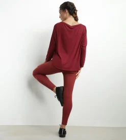 Haut de sport femme à col bateau en viscose Bordeaux Dim Move