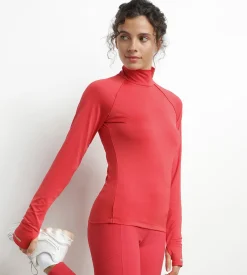 Haut de sport femme à col montant en microfibre Rouge Dim Move