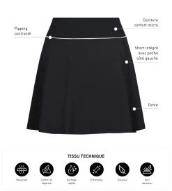 Jupe short de sport femme en microfibre Noire Dim Move