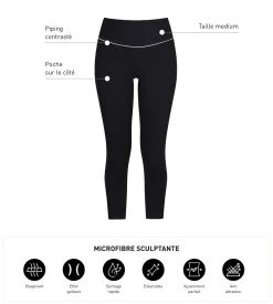 Legging de sport court pour femme en microfibre noire Dim Move