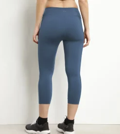 Legging de sport femme court en microfibre Bleu Jean Dim Move