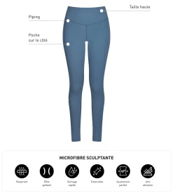Legging de sport femme en microfibre sculptante Bleu Jean Dim Move