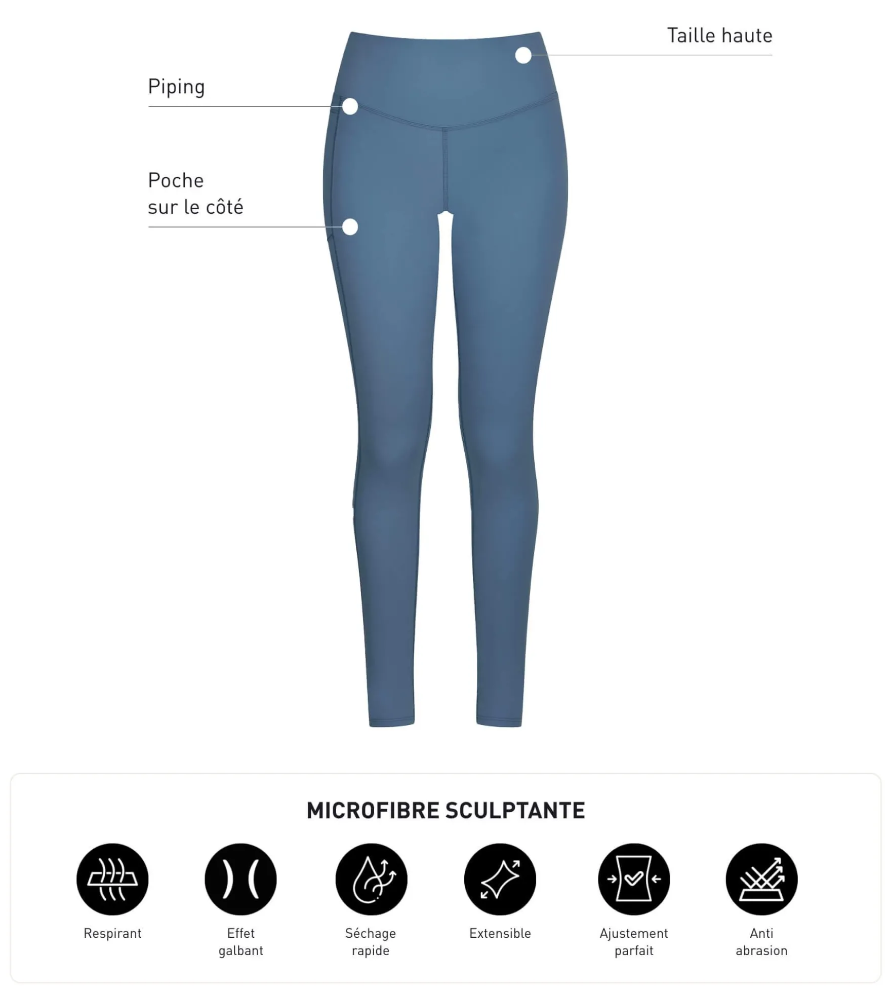Legging de sport femme en microfibre sculptante Bleu Jean Dim Move