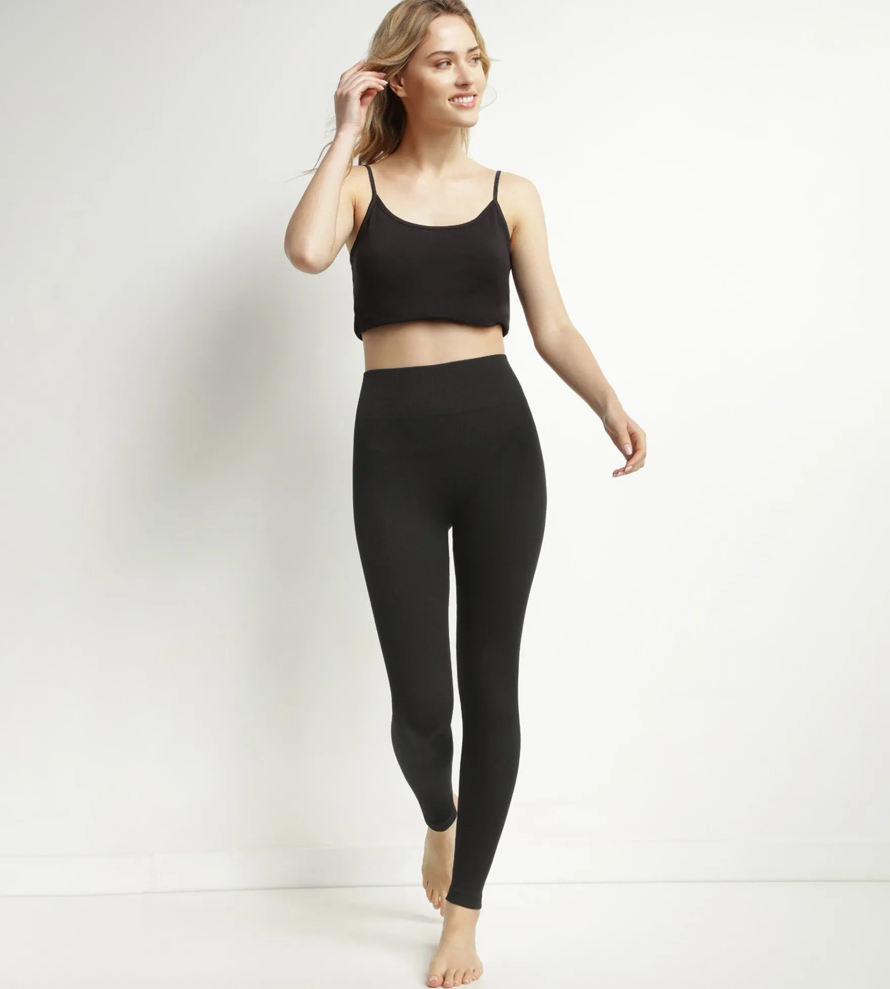Legging femme Noir côtelé à ceinture extra large Dim Relax & Go
