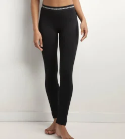 Legging femme sans couture en tissu côtelé Noir Dim Icons Seamless
