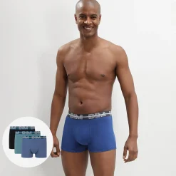 Lot de 3 boxers bleu noir coton stretch ceinture colorée Dim Powerful
