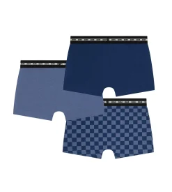 Lot de 3 boxers enfant Damier Bleu Dim Coton Stretch