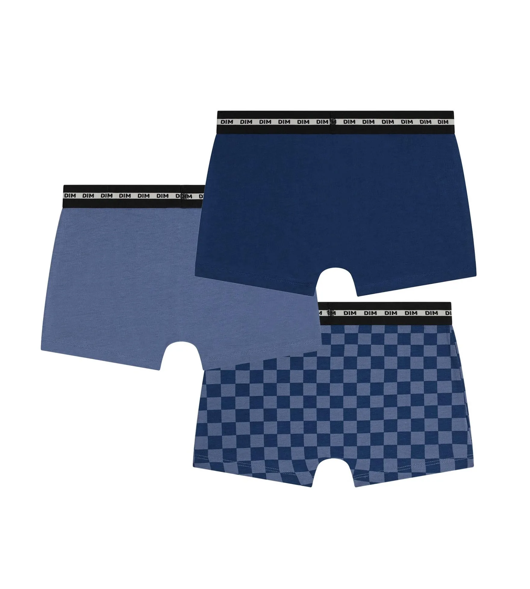 Lot de 3 boxers enfant Damier Bleu Dim Coton Stretch